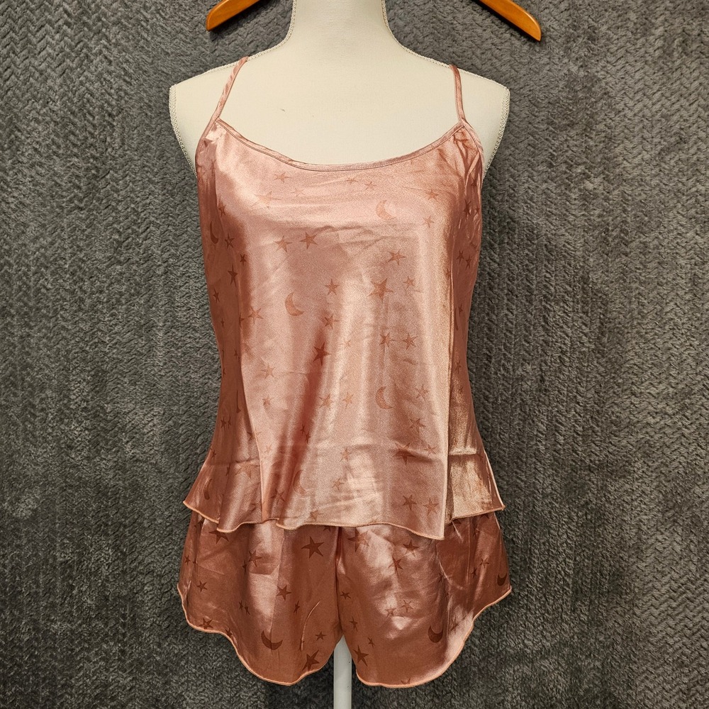 Celestial Star Moon Satin Pajama Set Rose Gold Cami‎ and Shorts Size L